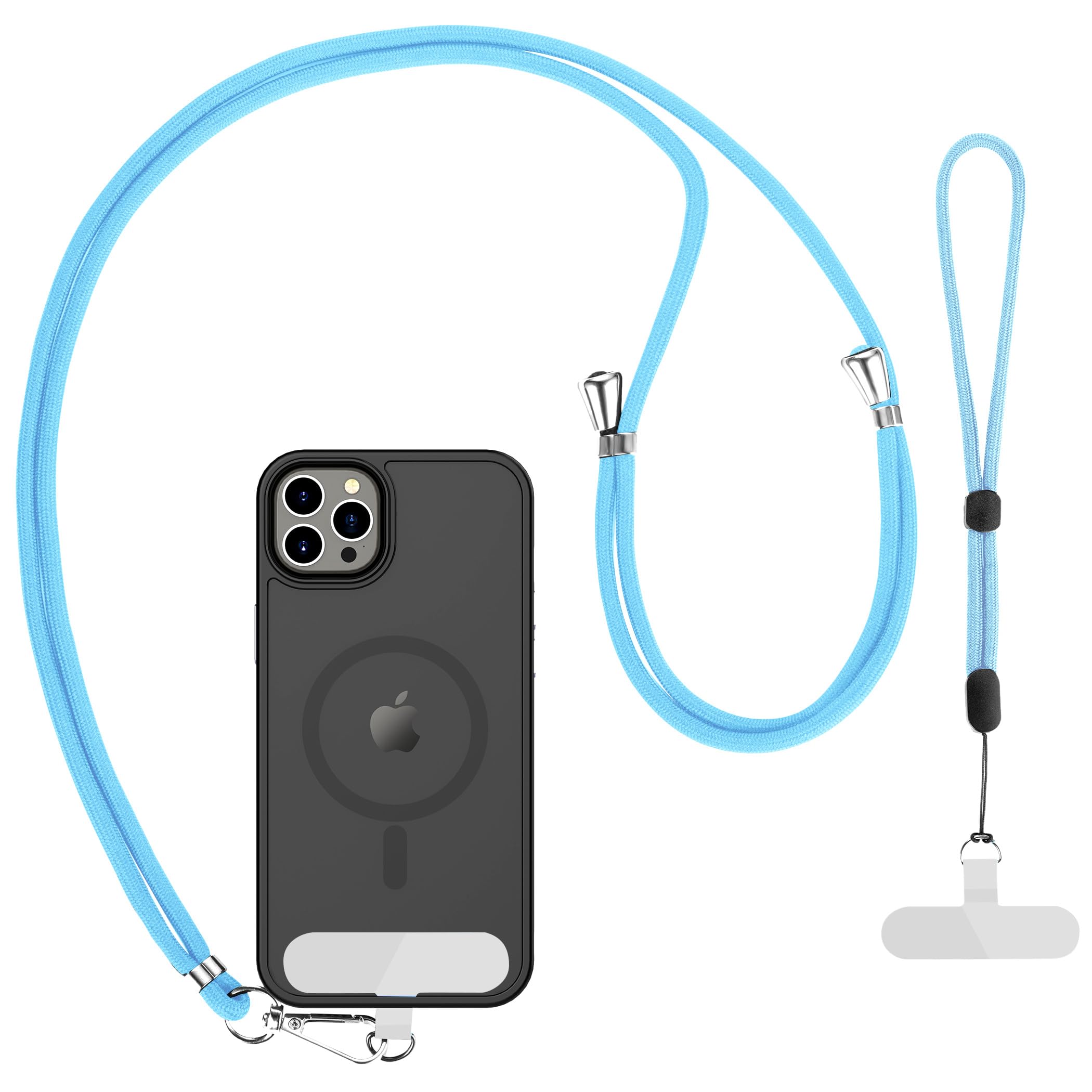 CACOE Cell Phone Lanyard 2 Pcs-1 Pcs Adjustable Neck Strap,1 Pcs Wrist Strap,2 Pcs Pads,Universal Crossbody,Multifuctional Compatible with Most Smartphones(Black)